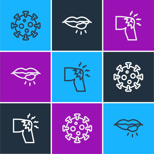 设置线条病毒，关节疼痛，膝盖疼痛和疱疹唇图标。向量图片下载