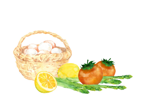水彩画鸡蛋和蔬菜图片下载