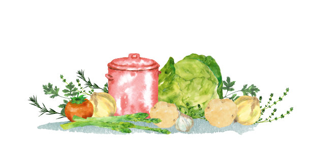 水彩蔬菜和烹饪锅图片下载