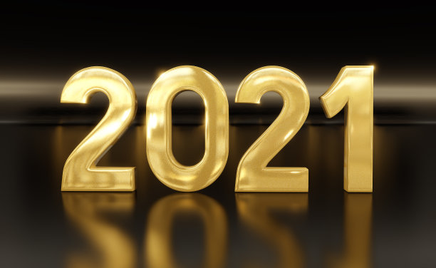 2021年新年快乐，圣诞快乐，金色的数字在光滑的黑色背景，3D渲染图片下载