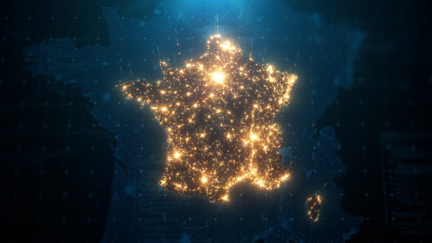 法国城市灯光照明的夜晚地图图片下载