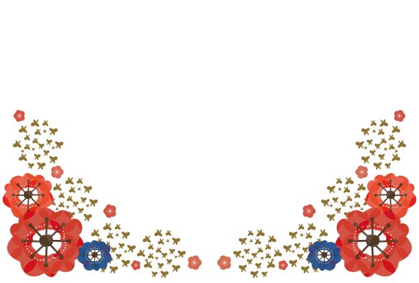 花和蝴蝶图案插图框架-日本风格图片下载