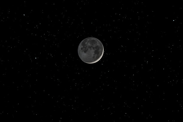 一个令人惊叹的月牙和星星的背景。在黑暗的夜晚，我们的伴侣月球的令人敬畏的梦幻般的景色图片下载