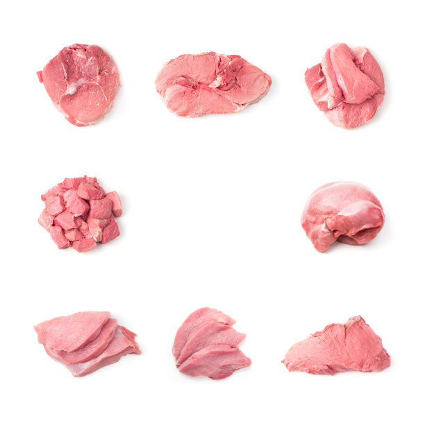 不同类型的肉在白色的背景与空间复制图片下载