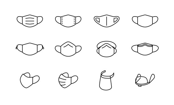 一组简单的、带有各种蒙版的平面图标。图片下载