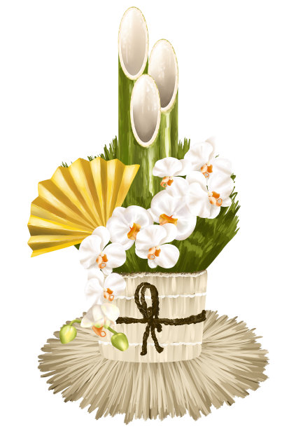 门松的蝴蝶兰装饰在右侧图片下载