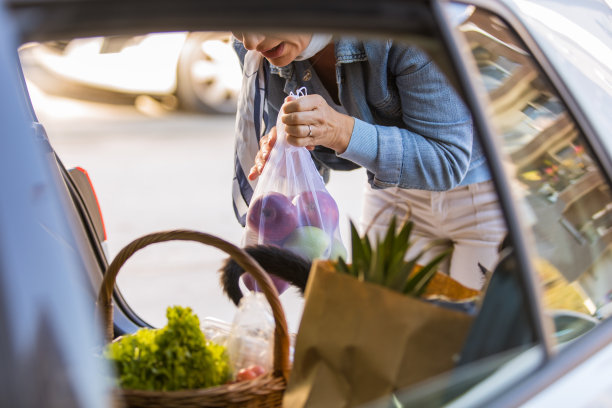 一个女人在车后备箱里装着杂货图片下载