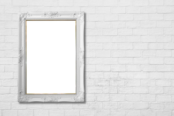 白色砖墙上的白色框架图片下载