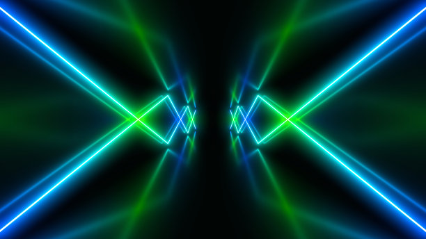 黑暗隧道里的霓虹灯。地板上和墙上的倒影。3 d渲染图像。图片下载