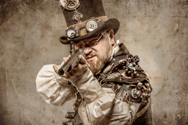 一个蒸汽朋克男性军人的肖像在工作室拍摄图片下载