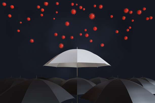 白色雨伞具有COVID-19、COVID-19疾病防护理念。图片下载