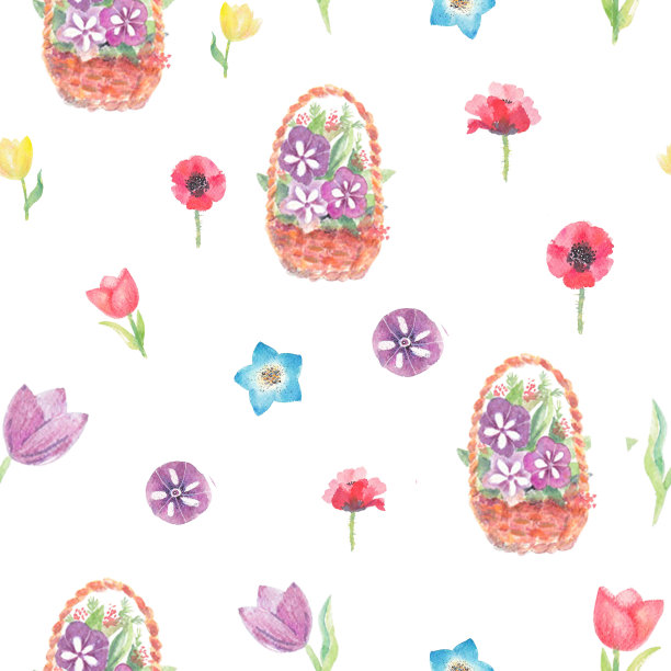 春花水彩无缝图案图片下载