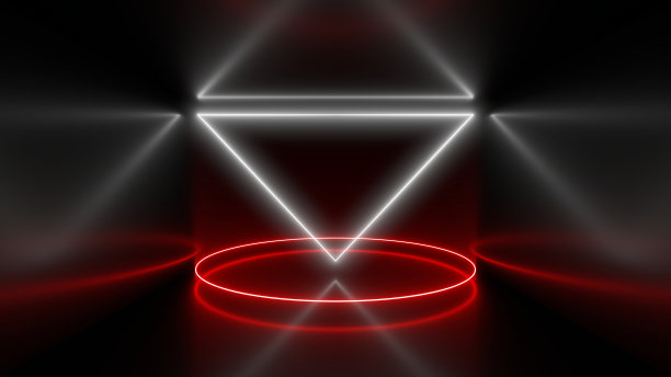 黑暗隧道里的霓虹灯。地板上和墙上的倒影。3 d渲染图像。图片下载