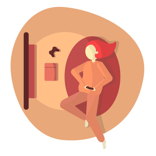 小女孩在自我隔离期间躺在地板上玩电子游戏。图片下载