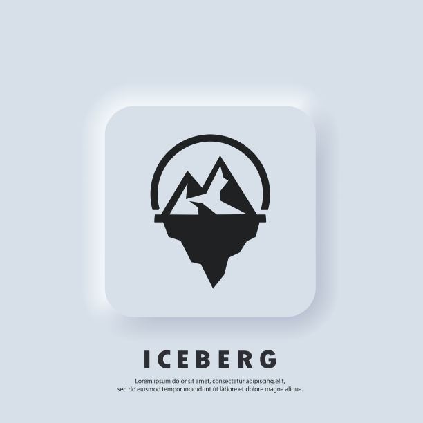 冰山几何标志。冰山图标。向量。UI图标。雪山在海洋。摘要山峰冰峰。新用户界面UX白色用户界面web按钮。Neumorphism风格。图片下载