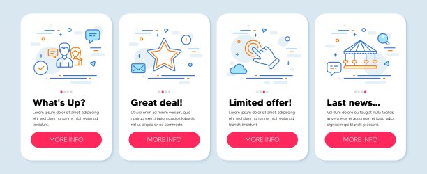 一组技术图标，如触摸屏手势，人们说话，星号符号。旋转木马一行图标。向量图片下载