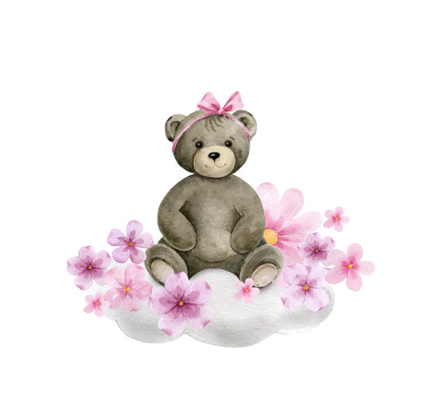 新生儿泰迪熊宝宝女孩淋浴插画。图片下载