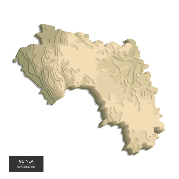 几内亚地图-三维数字高海拔地形图。3 d矢量插图。彩色的浮雕，崎岖的地形。制图和拓扑。图片下载