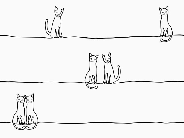 简单幼稚的连续线条猫猫或小猫无缝图案为背景、壁纸、纹理、横幅、标签、封面、卡片等矢量设计图片下载