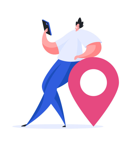 男人在用智能手机上的GPS应用。平面向量插图图片下载