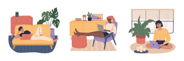 一组自由职业者的男人和女人在家庭办公室工作图片下载