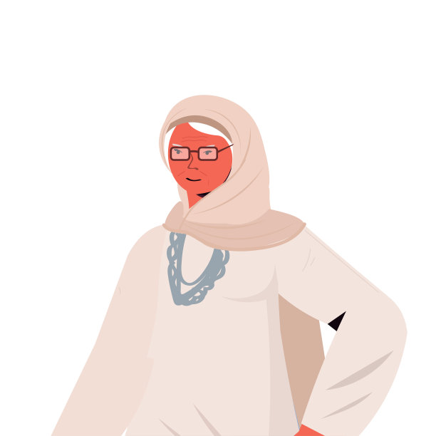 老妇人戴着头巾年长女性卡通人物灰色头发的祖母肖像图片下载