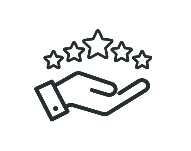 五颗星在手的图标。顶级服务评级图标孤立在白色背景上。简单的平面风格。矢量图图片下载