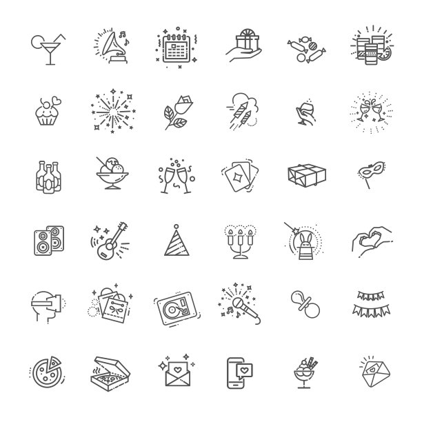 生日快乐聚会线图标设置图片下载
