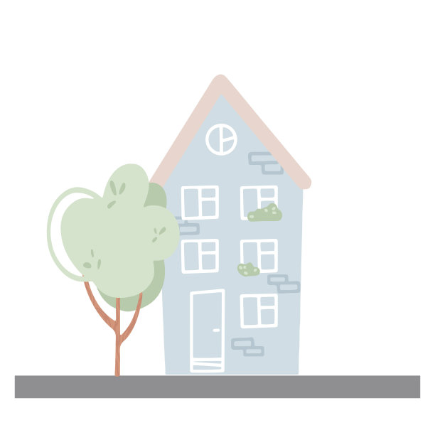 舒适的蓝色房子。平面卡通风格的城市建筑。插图设计模板孤立的白色背景。图片下载