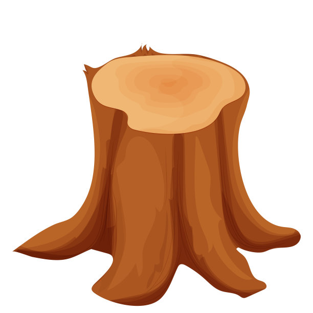 树桩，细节图卡通风格孤立在白色背景。原木、户外森林砍伐的木质材料。变形剪纸艺术的股票。图片下载