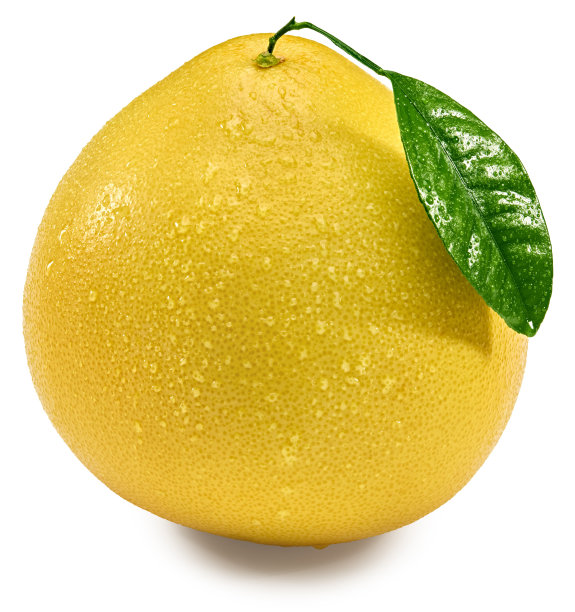 在白色背景上孤立的绿叶的柚子果实。剪辑路径和全景深图片下载