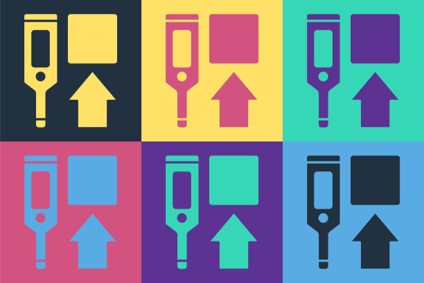 波普艺术医学数字体温计医学检查图标隔离在彩色背景。向量图片下载