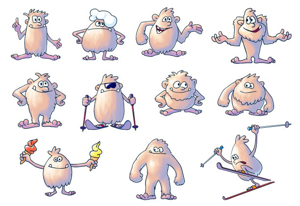 雪人-一组插图，孤立在白色背景图片下载