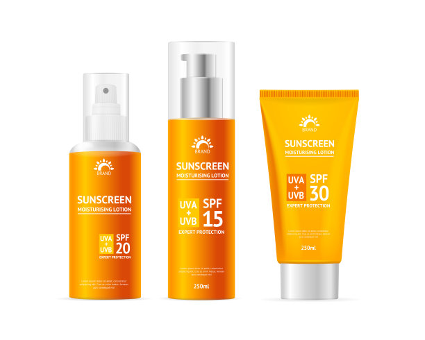 逼真详细的3d防晒霜集。向量图片下载