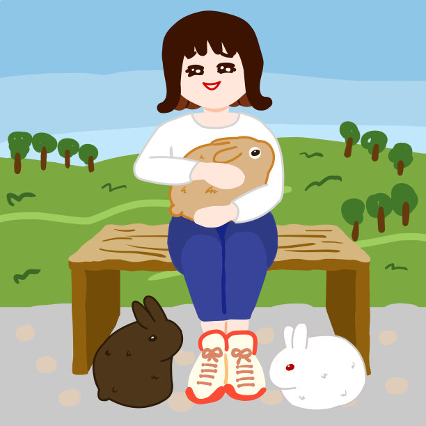 在农场里玩兔子的女人图片下载