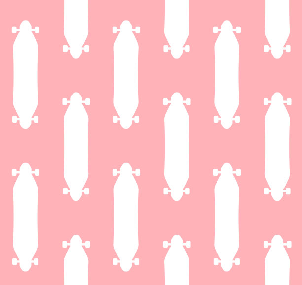 矢量无缝模式的平面白色长板滑板剪影图片下载