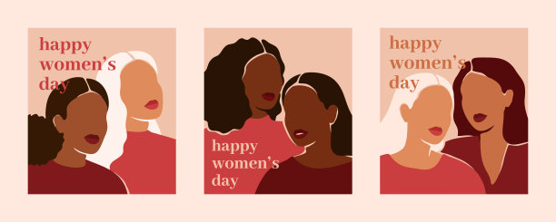 不同种族和文化的女性的妇女节快乐垂直卡片。坚强勇敢的女孩互相扶持。图片下载