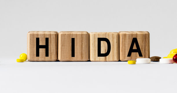 上面有HIDA字样的立方体。护理的概念图片下载