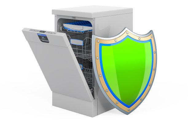 洗碗机与盾牌，3D渲染隔离在白色背景图片下载