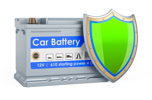 汽车电池与屏蔽，3D渲染隔离在白色背景图片下载