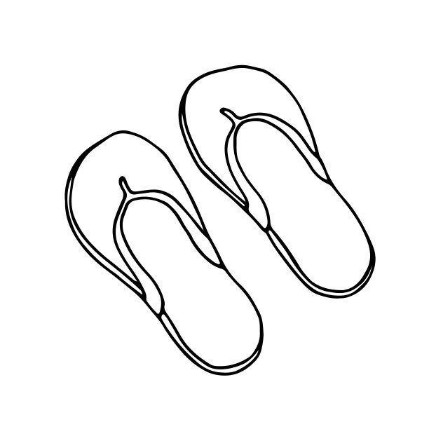 一个人字拖的轮廓图像。手绘涂鸦插图的夏天的鞋子，黑色的形象在白色的背景。图片下载
