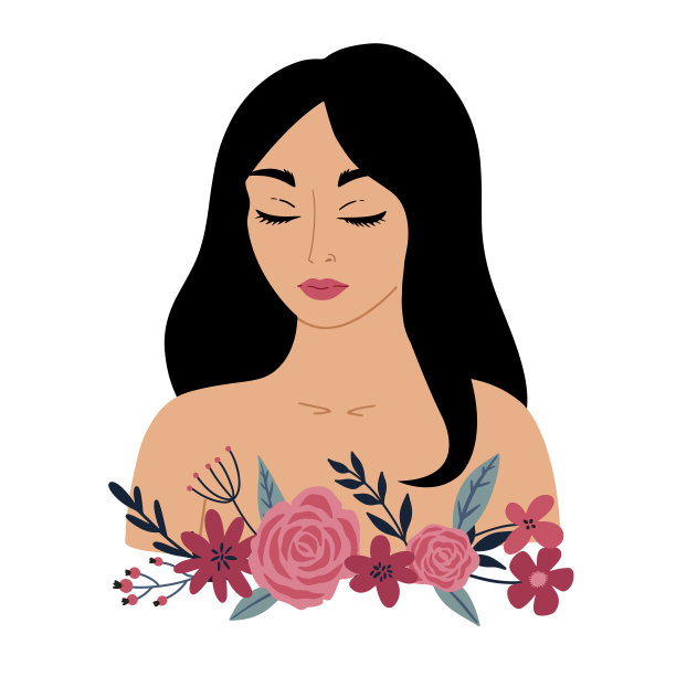 女性画像与鲜花。美丽的春姑娘性格。图片下载