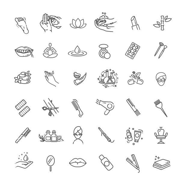 美丽矢量轮廓图标集。美容图片下载