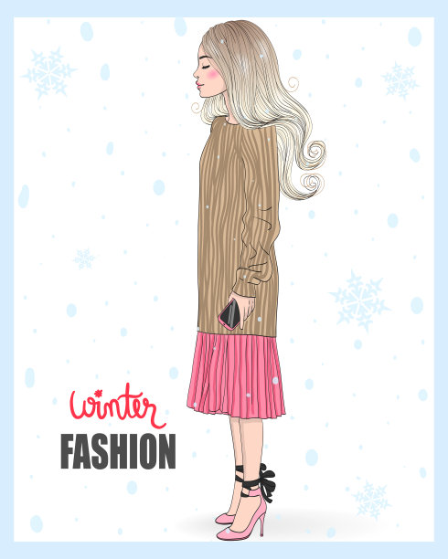 矢量手画美丽的年轻女子。秋冬季节。图片下载