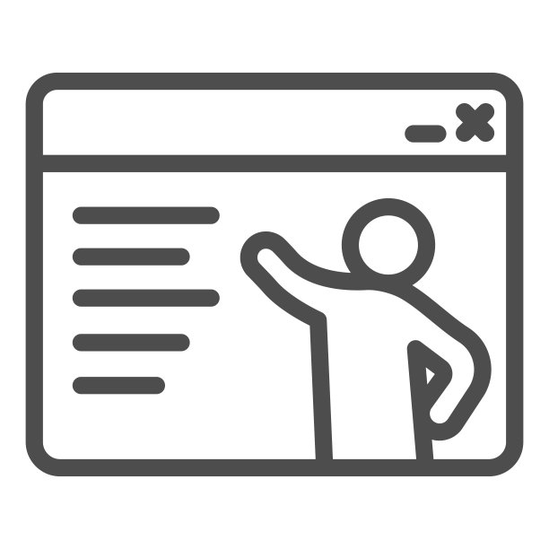 网站带有文本和讲师线图标，在线教育理念，白色背景的教育网络研讨会标志，移动和web的大纲风格的在线课程图标。矢量图形。图片下载