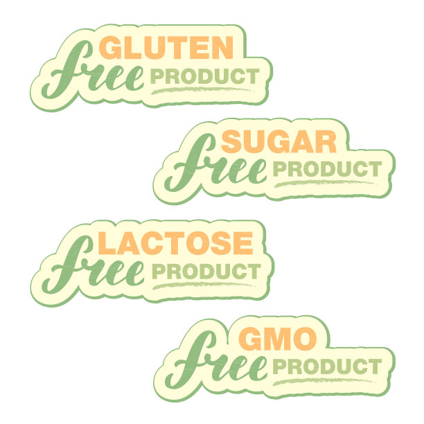 不含乳糖、糖、谷蛋白、转基因产品的手写贴纸图片下载