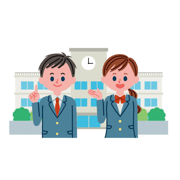 学校建筑和学生的插画材料图片下载