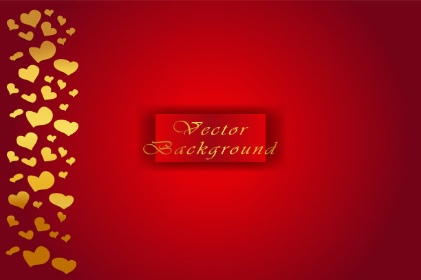 红色背景上的金心。现代抽象豪华模板在浪漫风格的婚礼，情人节，卡片，封面等。矢量插图。图片下载