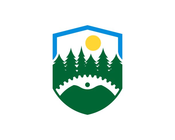 盾牌里面有松林和自行车装置图片下载