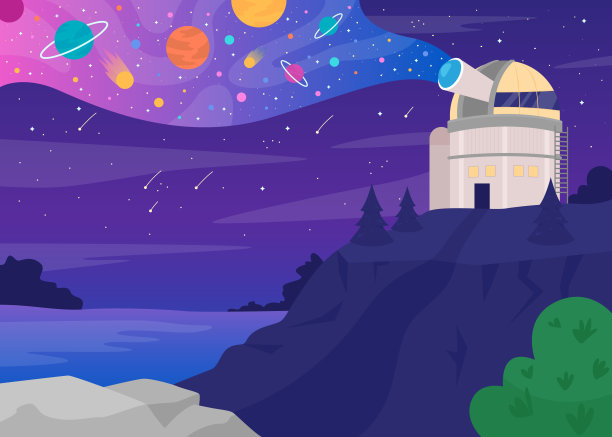 天文台平面彩色矢量图图片下载
